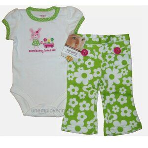 Somebunny Loves Me Baby Girls Easter Outfit 2 pc Set Bodysuit Pants Set